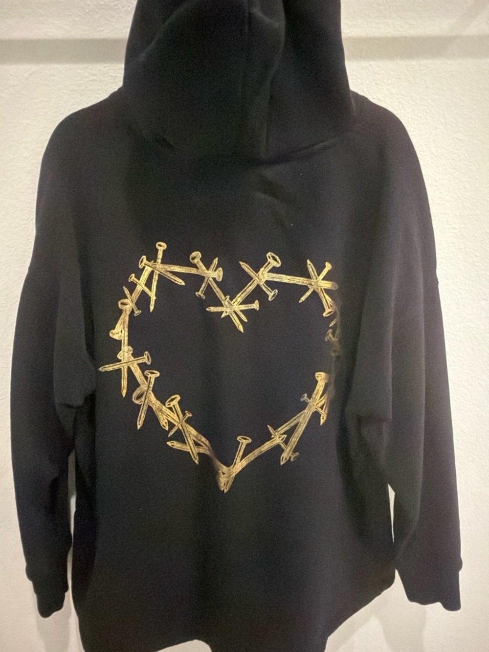 AllSaints Black Crewneck Sweatshirt with Gold Nail Heart